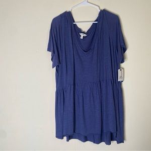 Terra Sky V Neck Babydoll Short Sleeve Tee Plus Size 2X Flowy Top New With Tags